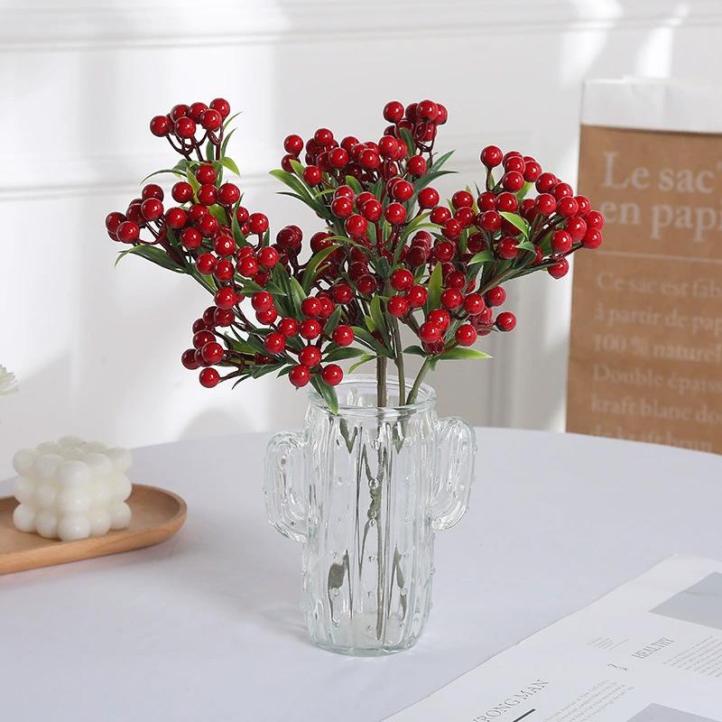 1 Bunch Home Decor Lifelike Artificial Fruit 12-head with Leaves DIY Foam Fruit Red Berries Branch Tabletop Accents