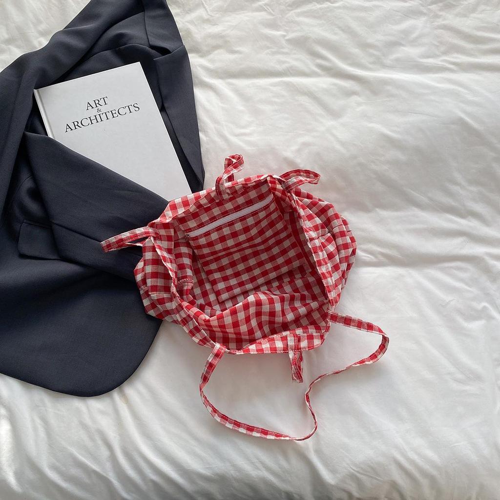 Korean Plaid Canvas Shoulder Bag - Trendy, Literary Style for College Students