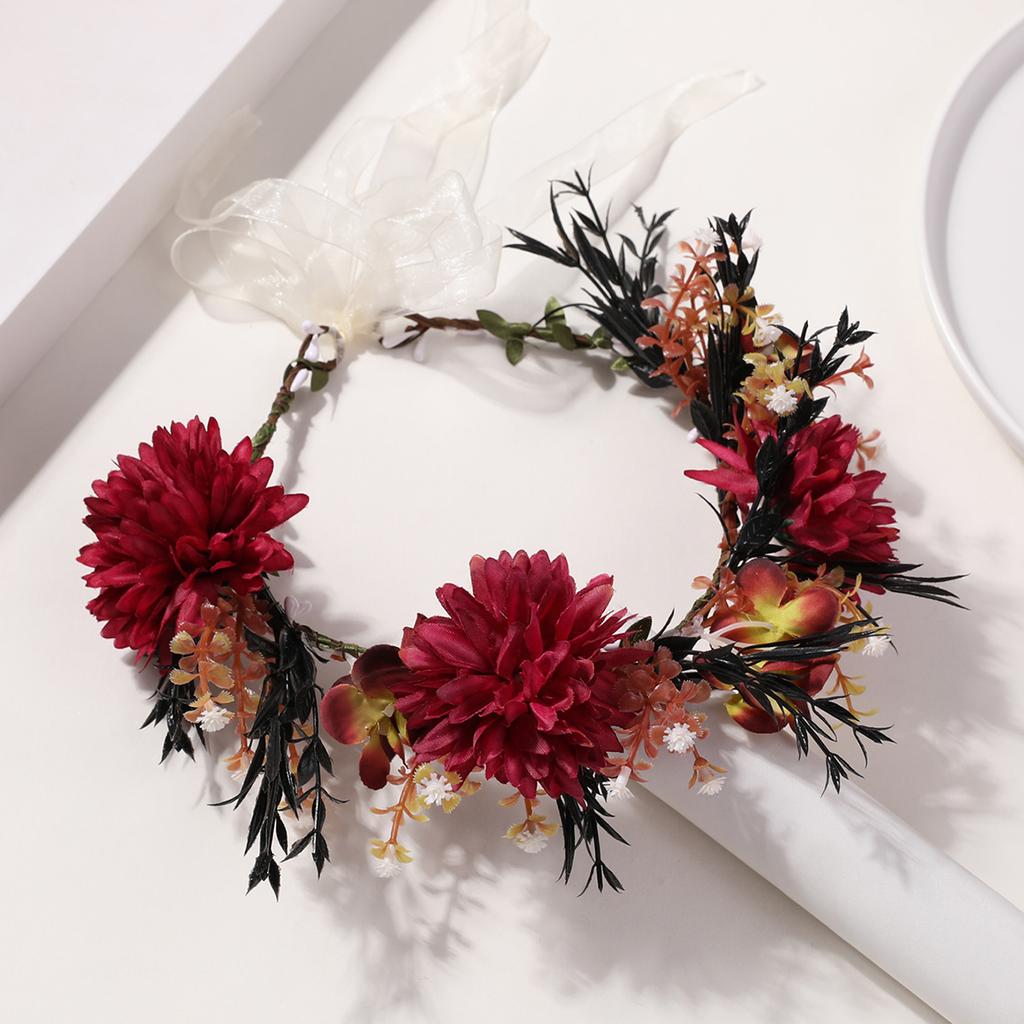 Pink White Flower Wreath Hair Hoop Fairy Aura Headwear Retro Forest Style Flower Wreath Headwear Accessories