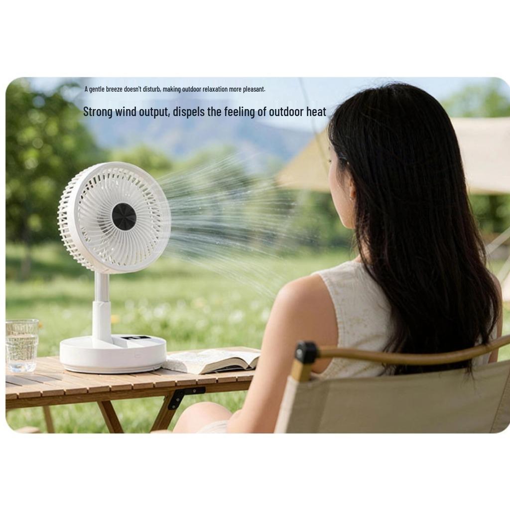 Retractable Oscillating Fan: Rechargeable, Height-Adjustable, Foldable for Home, Office, Desk, or Outdoor Use.