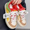 Spring, Summer, Autumn and Winter Women's Shoes, Women's Sneakers, White Shoes, Hamburger Style, Low-top Round-toe Lace-up Sneakers