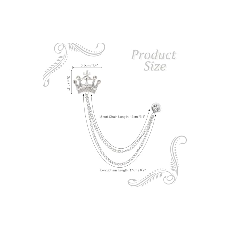 PATIKIL Crown Hanging Chain Brooch Pin Rhinestone Suit Pin Fashion Chris Talulah Per Pins (White)