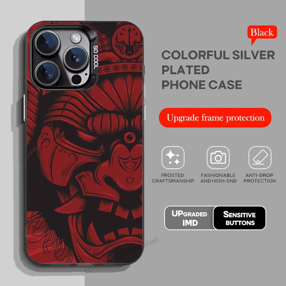 Samurai Hannya Mask Ghost Printing Phone Case for iPhone 15 16 Pro Max Air SE 11 13 Pro 14 Plus 12 11Pro 15Pro Max 16e Cover
