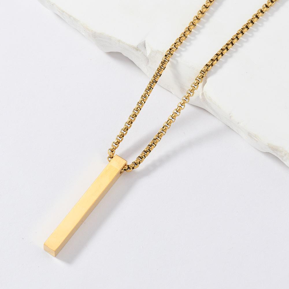 Fashion Pillar Necklace For Men Women Stainless Steel 3D Bar Pendant Chain Minimalist Simple Casual Unisex Neck Collar