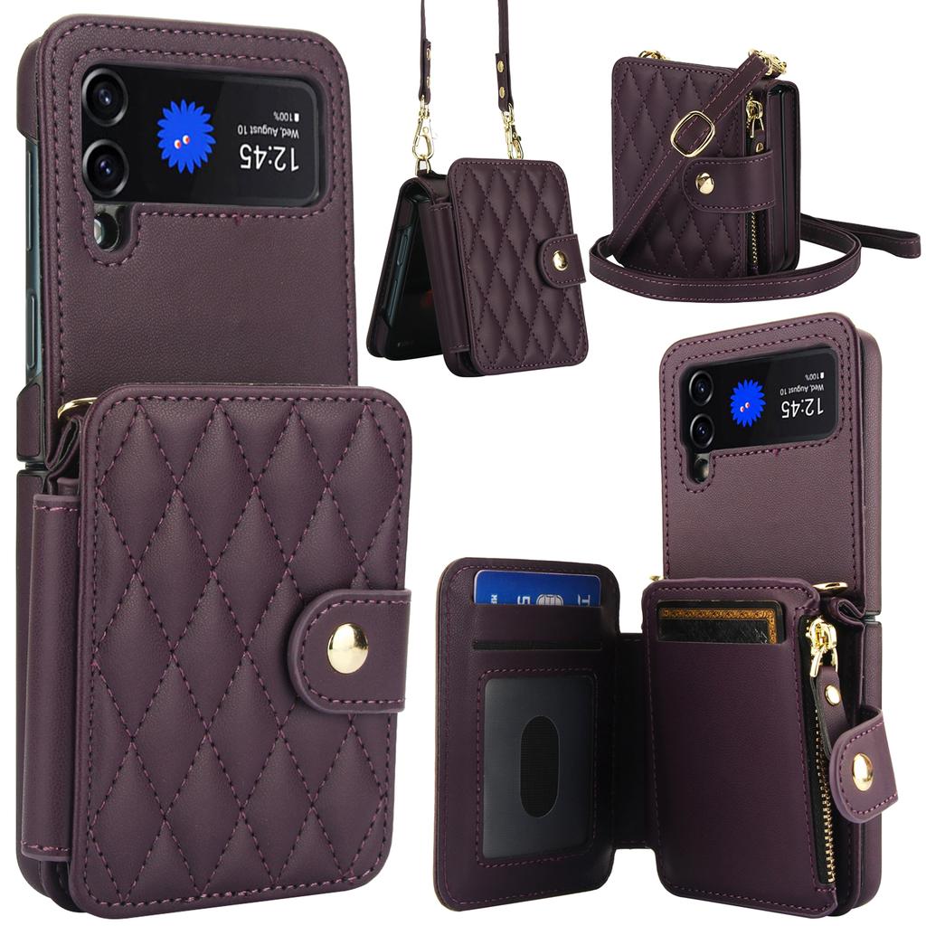 Crossbody Wrist Strap Wallet Card Holder Phone Case for Samsung Galaxy Z Flip 7 6 5 4 Flip6 Flip5 Flip4 Flip3 Leather Bag Cover