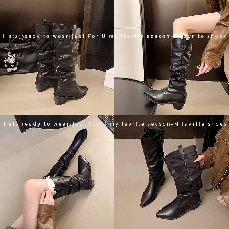 Summer and autumn beauty tube thick heel pointed knight boots western 2025 new jeans high boots long boots rad boots women