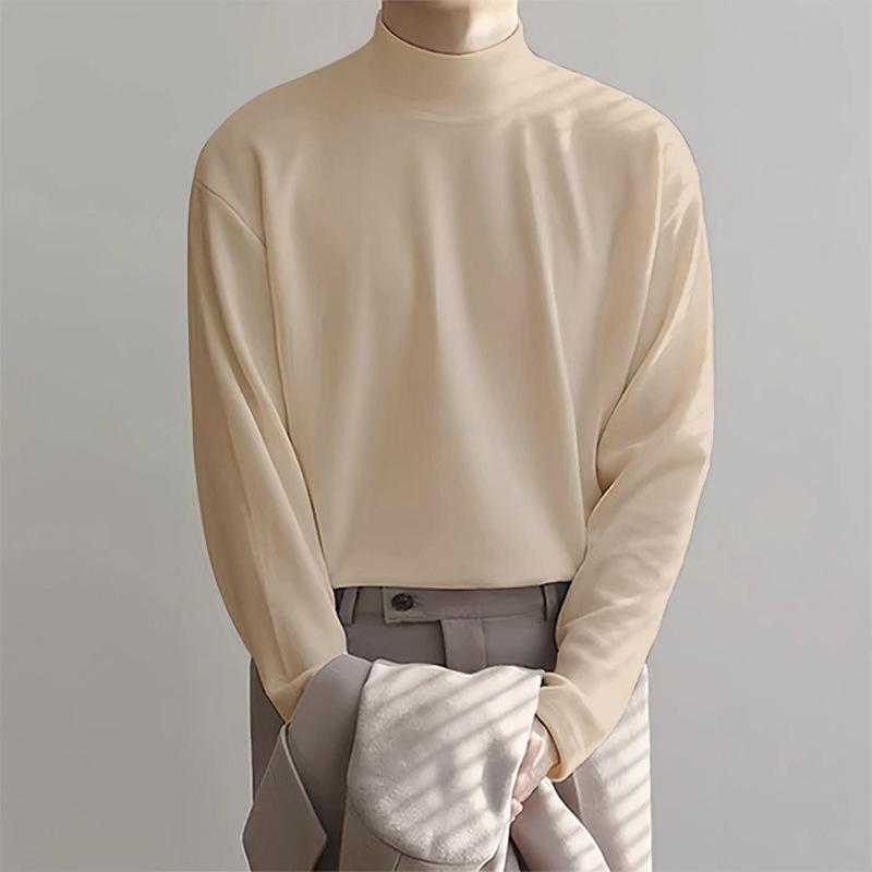 Men's German Velvet Warm Semi-High Neck Long Sleeve Tee