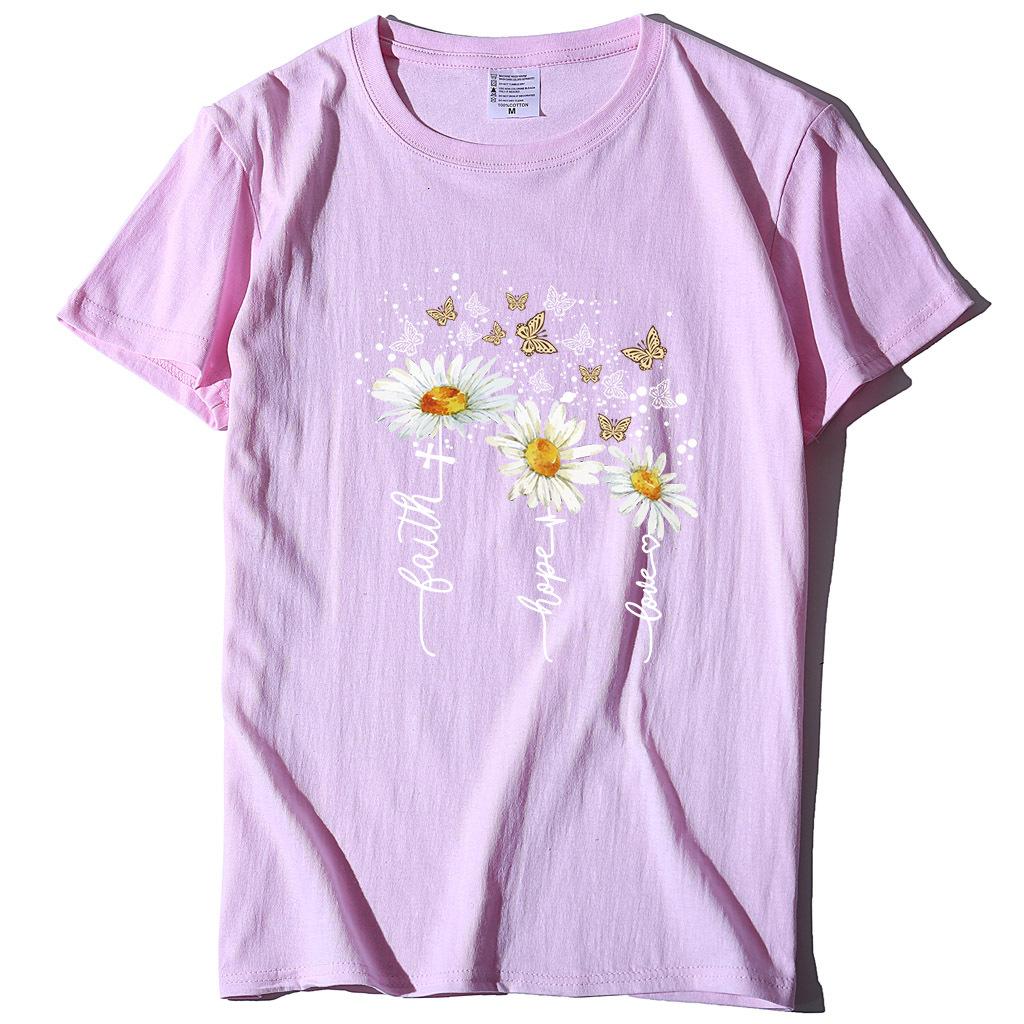 Ležérní tričko s potiskem chryzantémy a motýlů, letní top s krátkým rukávem z čisté bavlny s kulatým výstřihem, dámské