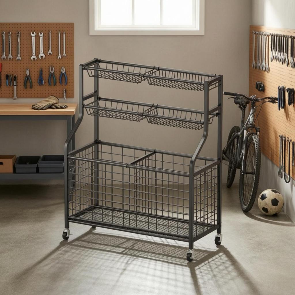Rolling Sports Ball Storage Cart Portable for Playroom, Athletes, Coaches
