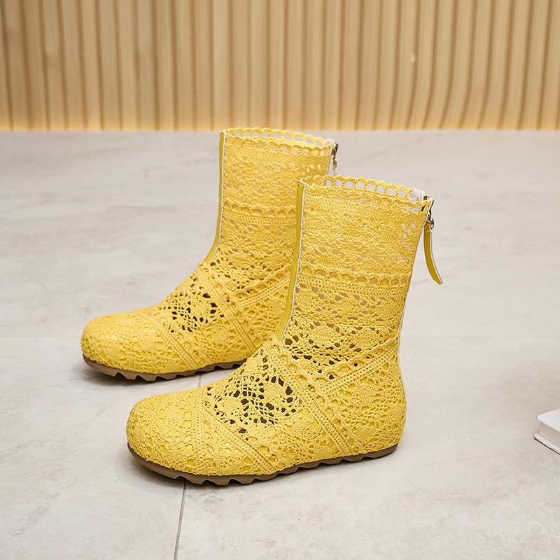 Summer Women's Shoes Flat-soled Inner Height-increasing Hole Boots Retro Hollow Martin Boots Women's Lace Thin Short Boots Cool Boots