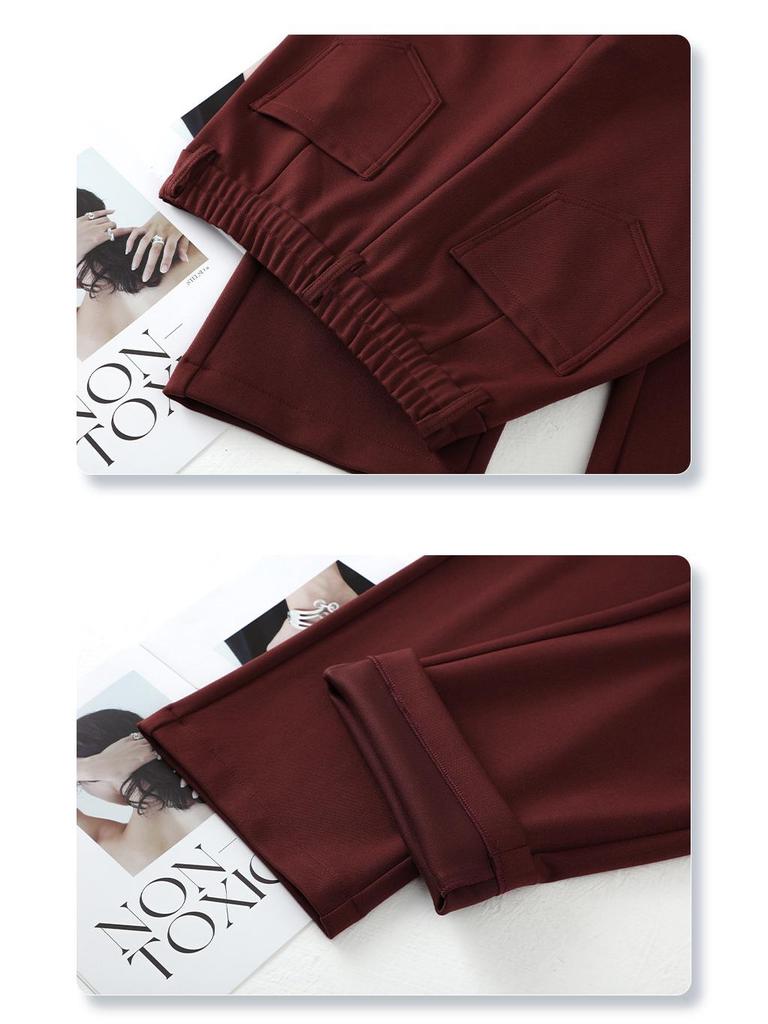 Ankola Red Tencel Wool Women's High Waist Casual Wide-Leg Pants - Autumn/Winter 2024 Collection