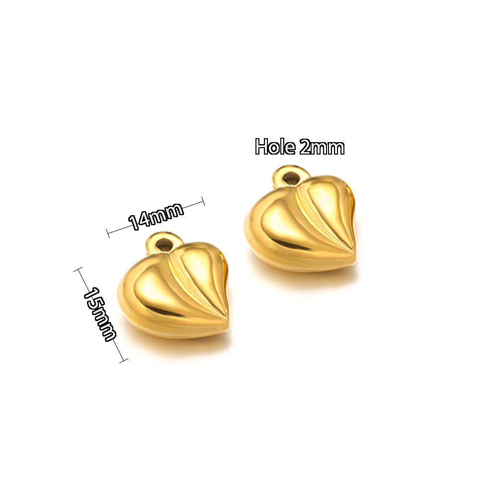 5pcs Stainless Steel New Fashion Three-dimensional Heart Charms Pendants PVD Gold Plated Necklace Homemade Bracelet DIY Jewelry