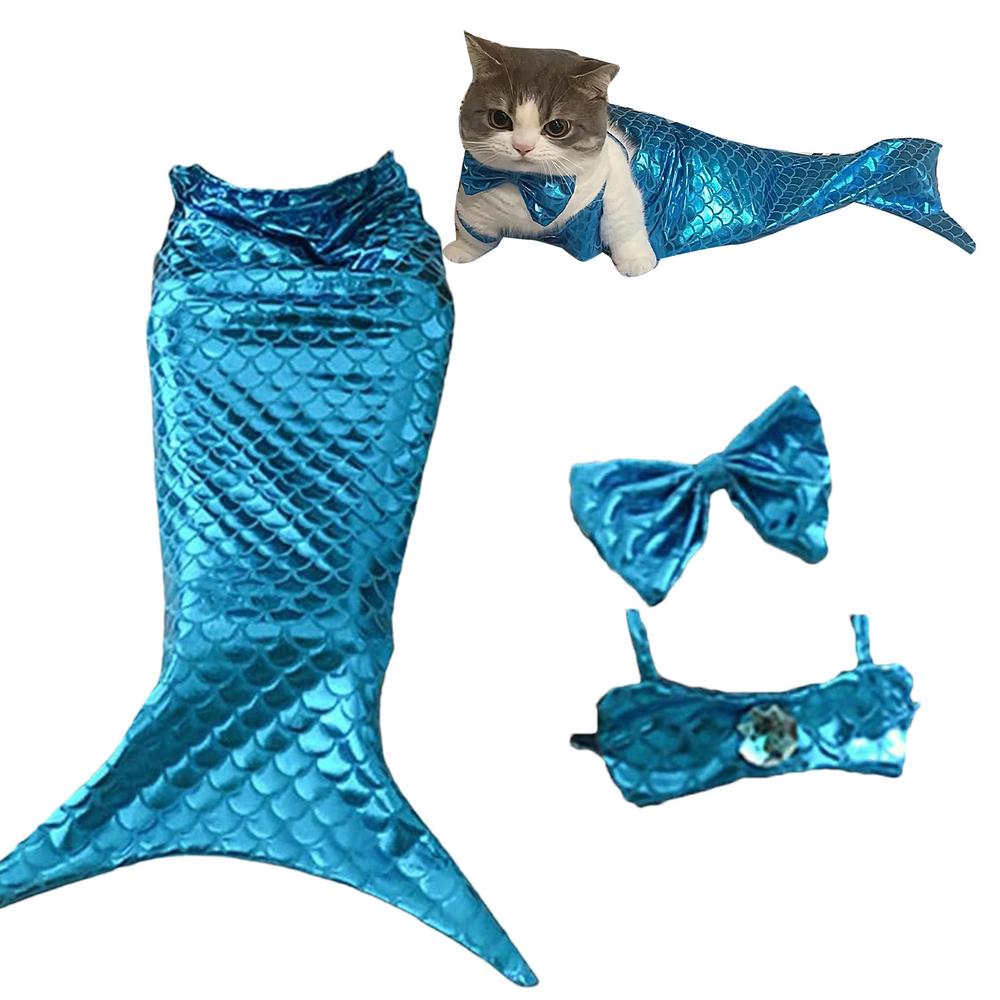 Cat Mermaid Costume Mermaid Tail Clothes Sequin Mermaid Dress Cat Dog Outfit Soft Funny Pet Costumes Fishtail Clothes Unique Sea