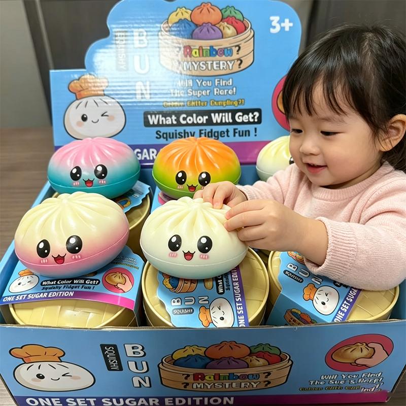 12PCS Slow Rising Steamed Bun Squishy Stress Buster Soft Simulation Baozi with Bamboo Steamer Sensory Fidget for Anxiety Relief