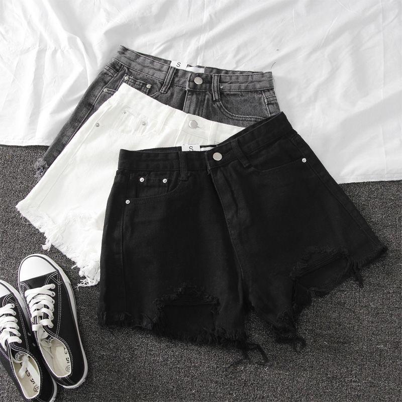 Denim High-waisted Shorts Women's Loose Ripped Fringe Wide Leg Hot Pants