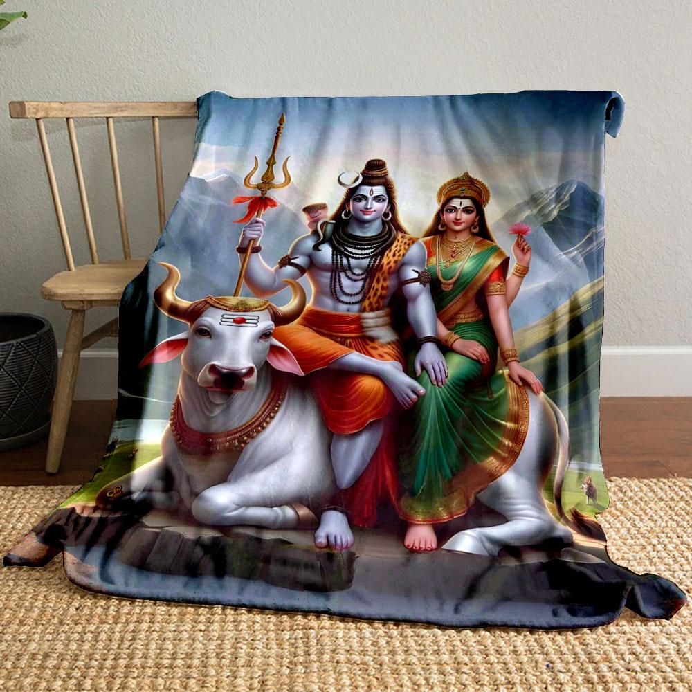 

Lord Shiva Parvati Nandi Printed Blanket bedroom Blanket for Livingroom Couch lunch break Soft throw for Friend s festival Gift 80cm x 120cm