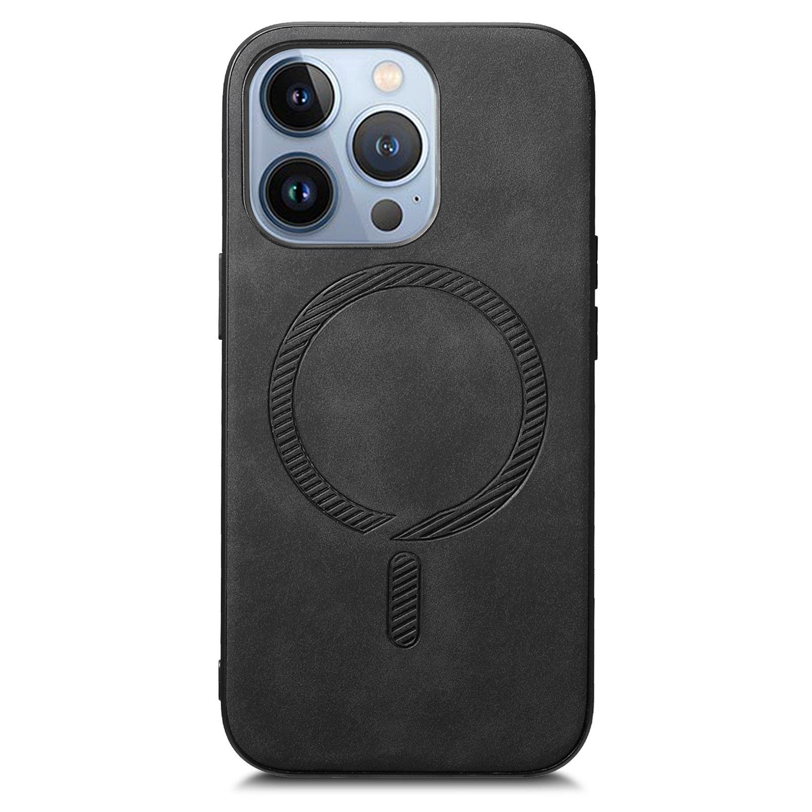 

B1 For iPhone 16 Pro Max Leather Back Case Compatible with MagSafe Skin-Touch Phone Cover Black