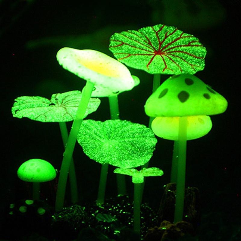 1pc Aquariums Accessories Artificial Coral Reef Glowing Lotus Leaf Mushroom Luminous Stones Fish