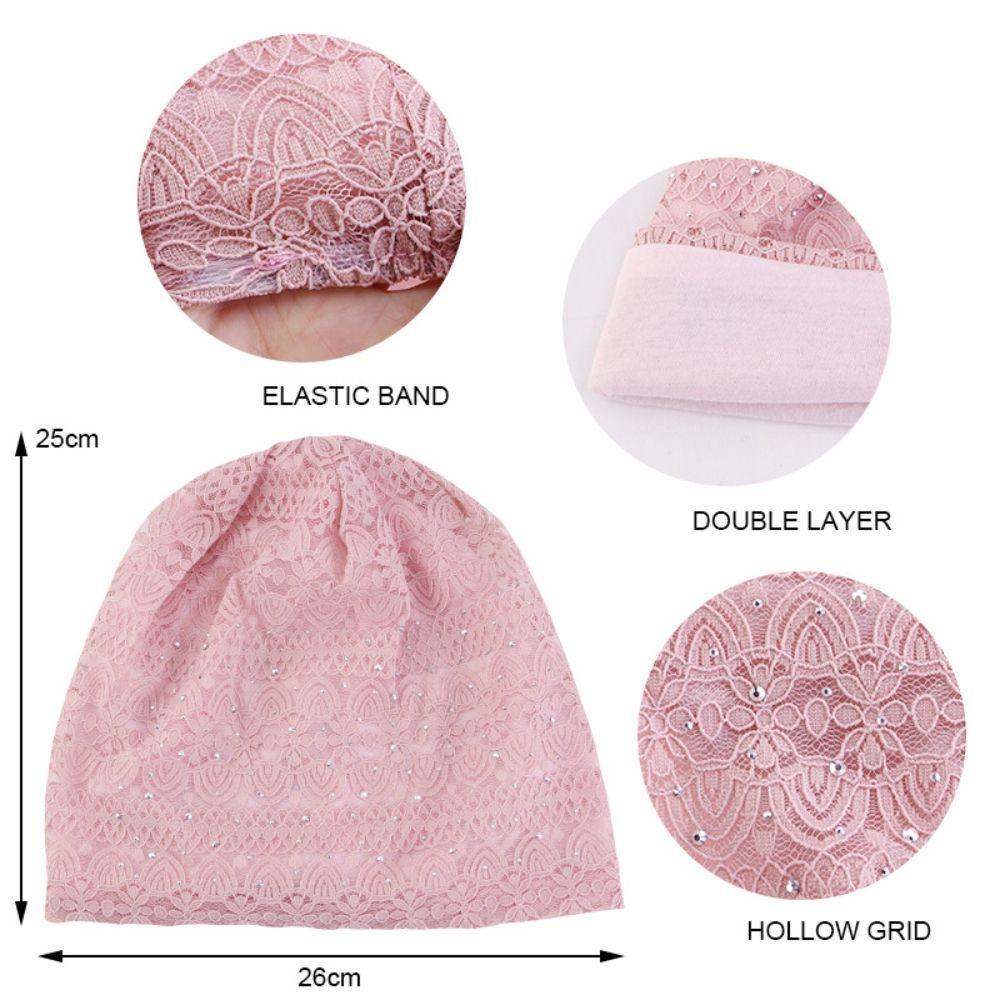 Lace Slouchy Beanie Rhinestone Rhinestone Skull Cap Fashion Stretch Turban  Women