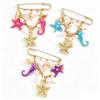 Metal Chain Tassel Imitation Pearl Brooch Gold Color Starfish Brooch Pin  For Women