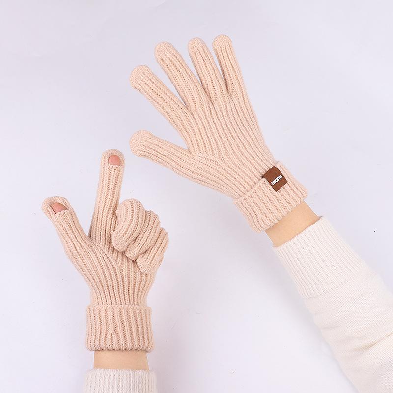 iwarm fashion men's and women's autumn and winter extended wool gloves outdoor riding warm knitted touch screen split-finger gloves