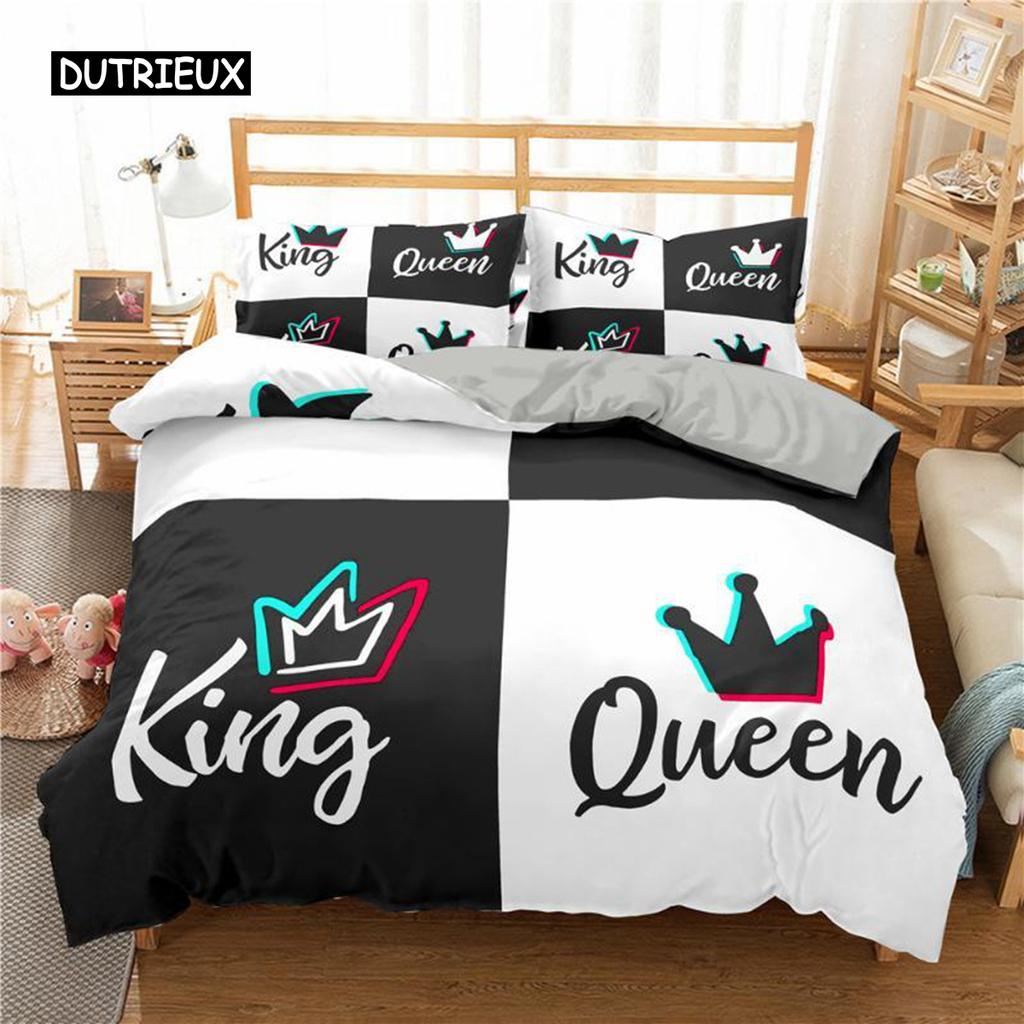 King and Queen Duvet Cover Set Microfiber Beard and Red Lips King Size Bedding Set for Couple Romantic Valentine's Day Presents