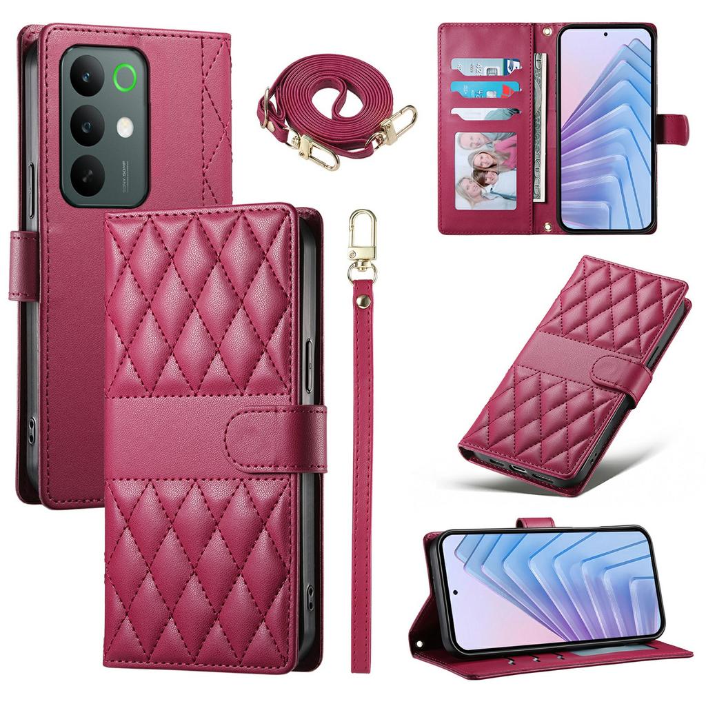 For Realme C85 5G Wallet Case Rhombus Stitching Stand Leather Phone Cover with Long / Short Strap