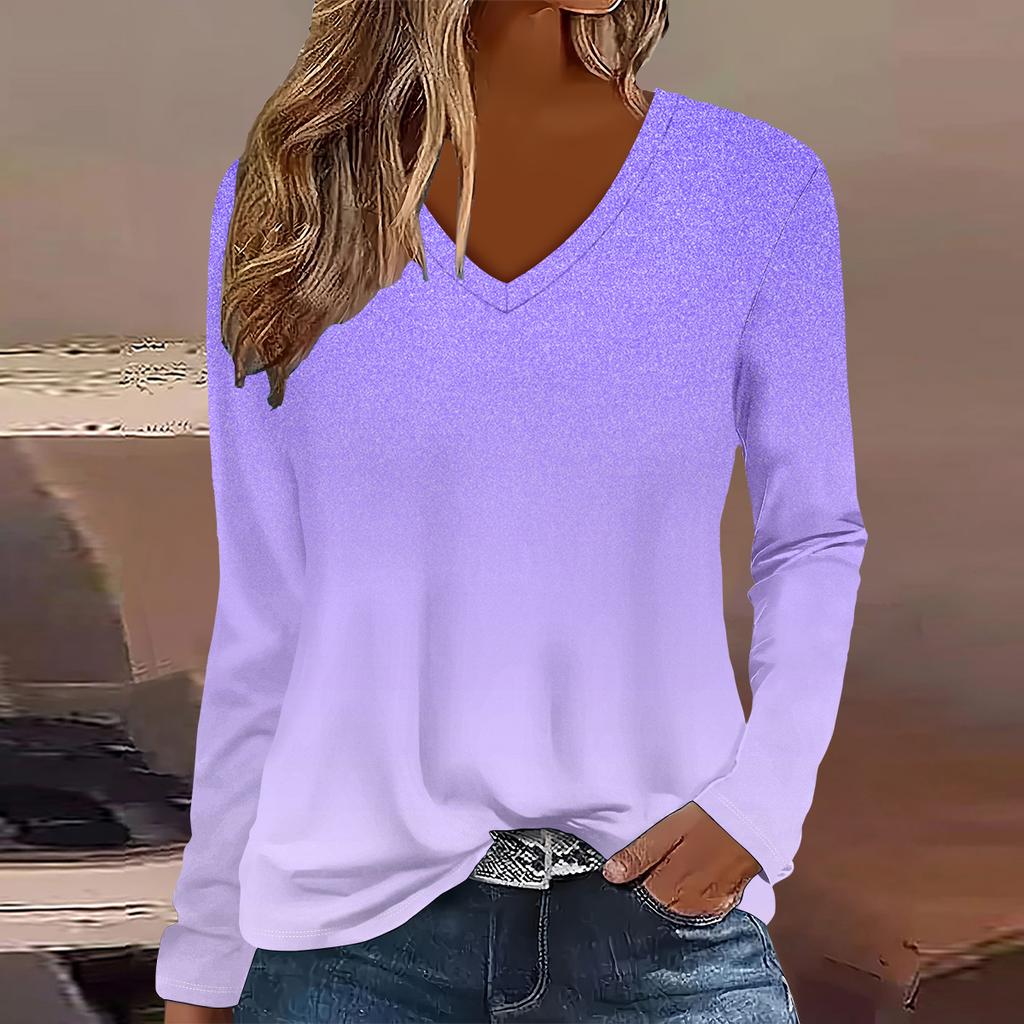 European and American Fashion 2025 Women's Elegant V-neck Long Sleeve T-shirt