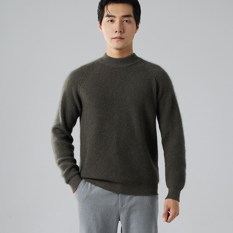 New Shoulder Sleeve Cashmere Sweater Men's Semi-turtleneck Thickened Sweater Solid Color Knitted Wool Base