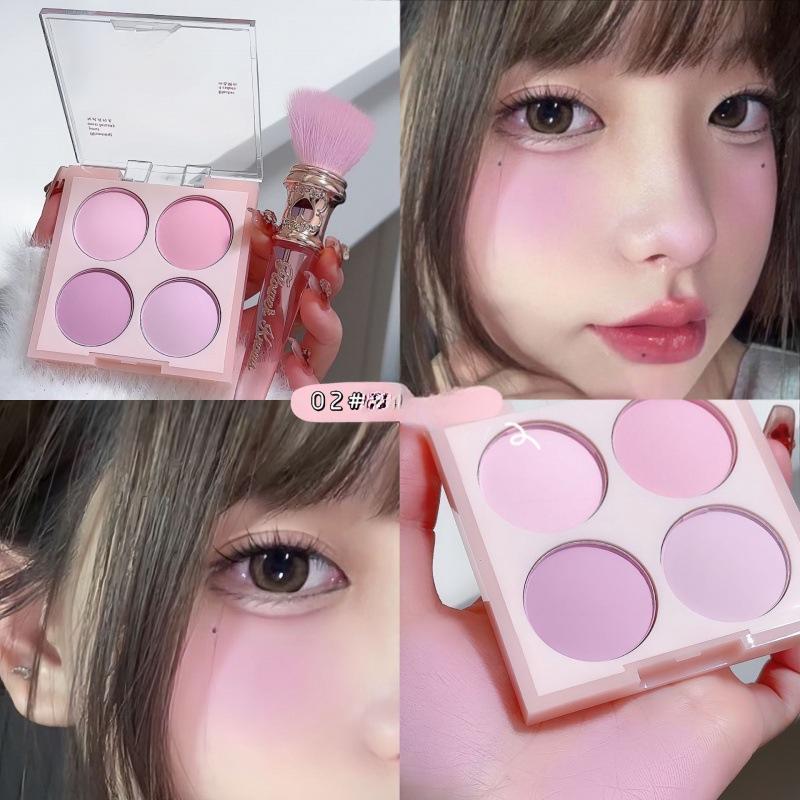Vibrant Glow Blush Palette - 4-Color Blendable Powders with Soft Gradient Effect - Light Pink & Purple Tones for a Radiant