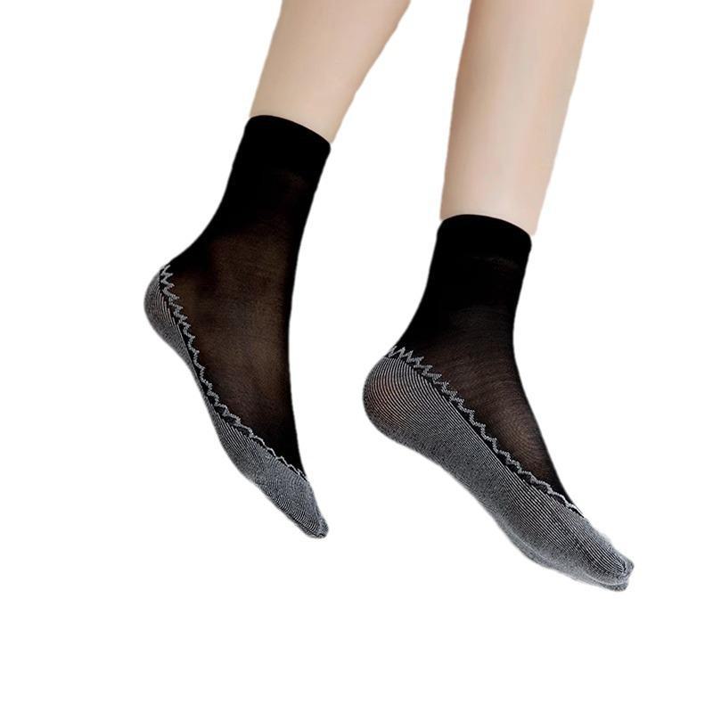 Damen Kristall Kurze Strümpfe – Frühling/Sommer Dünn, Verschleißfest, Anti-Haken, Schwarz & Nude Baumwolle, Nahtlose Unsichtbare Mid-Tube Socken.