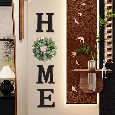 Home Sign Wooden Wall Home Sign Rustic Decor with Artificial Eucalyptus Wreath for Kitchen Living Room Holiday Party Entryway