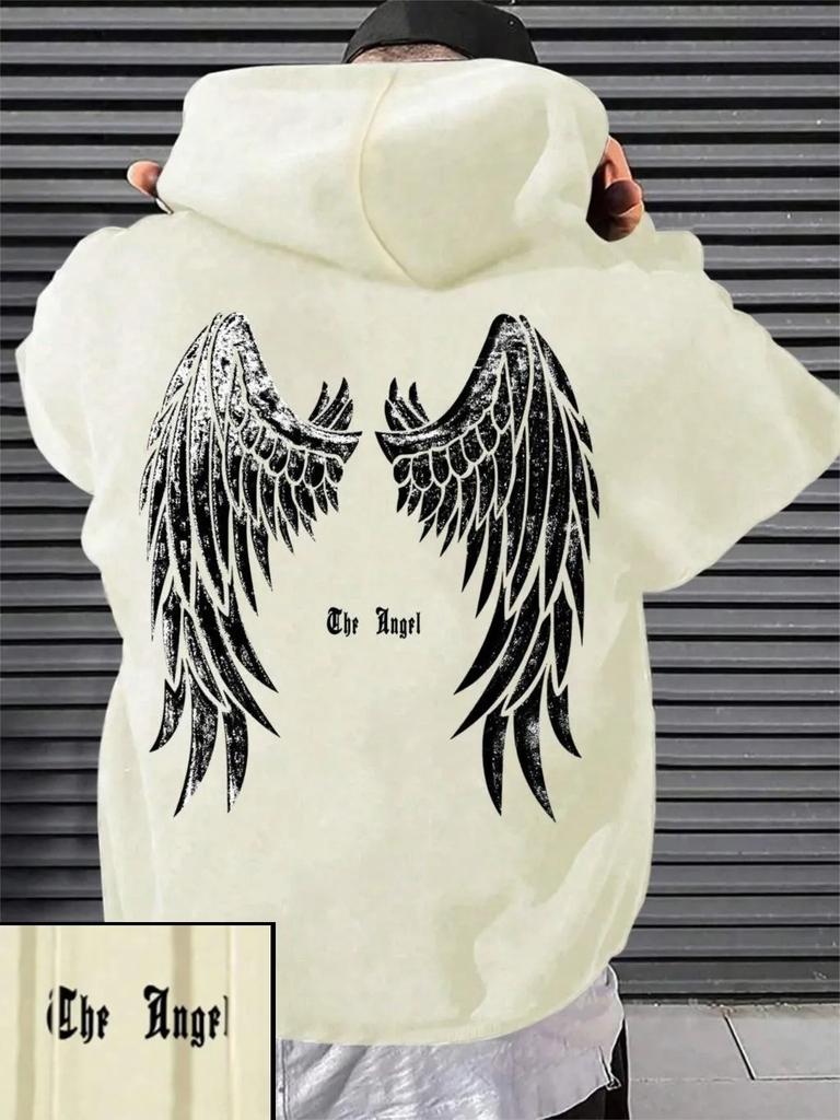 Autumn Winter Fashion Men's Angel Wing Printed Comfortable Breathable Hoodie Street Style Hoodie Men's Sweatshirt and Hoodie