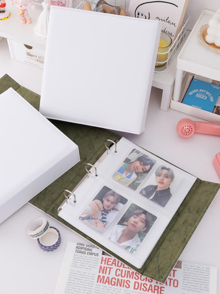 A5 Wide Binder Macaroon Photocard Holder Kpop PU Leather Magnetic Edge Photo Card Collect Book 3inch 4grid Photo Album Korean