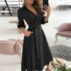 Fashion Women's Casual Lapel Printed Seven-Part Sleeve Dress Long Dress
