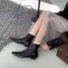 Retro 2025 Splicing Pointed Short Boots Women's Shoes Autumn and Winter New Soft Leather Kitten and Elastic Thin Boots