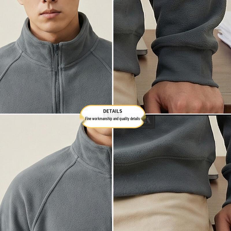 DAISHU Men's Wool Blend Plush Lined Half-Zip Stand Collar Sweatshirt