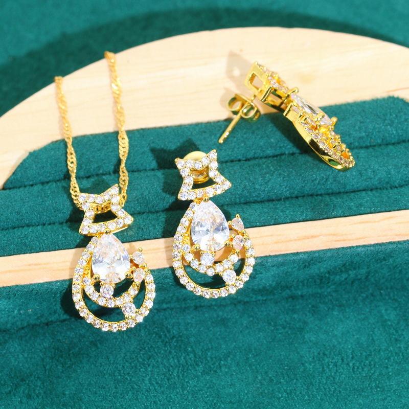 European and N Jewelry High Grade Zircon Bracelet Necklace Earrings Gold-plated Jewelry Set