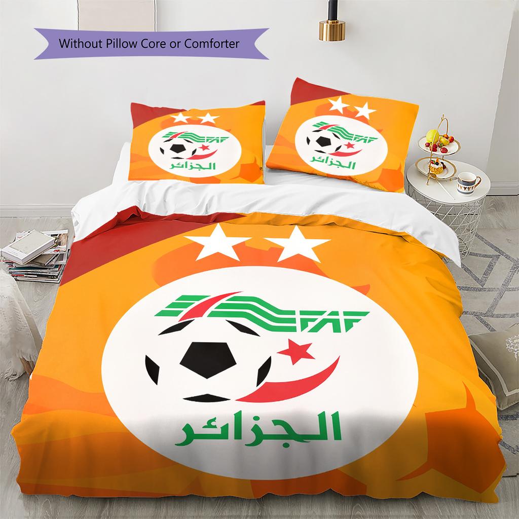 Algerien Nationalmannschaft Muster Bettwäsche Bettdecken-Set Heimdekoration Geschenk (1 Bettbezug + 2 Kissenbezüge (ohne Füllung))