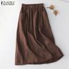 Womens Solid Color Elastic Waist Casual Cotton Long Skirts