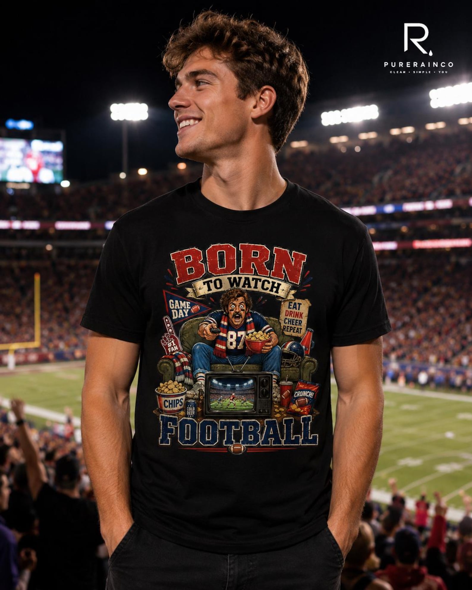 Born To Watch Football Shirt, Funny Game Day T-Shirt, American Football Fan Gift S