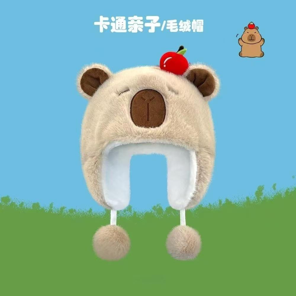 Super cute capybara hat scarf gloves integrated hooded scarf warm cute plush two-in-one hat