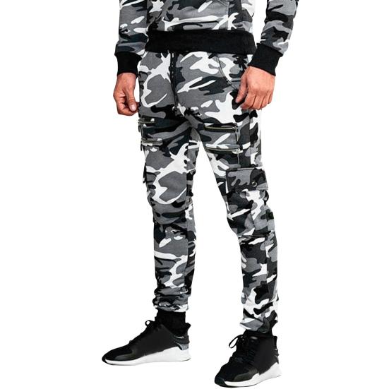 Erkek Kargo Pantolon Bağcıklı Elastik Bel Kamuflaj Desenli Çok Fermuarlı Cepler Bilek Bantlı Slim Fit Günlük Giyim Uzun Outdoor Pantolon