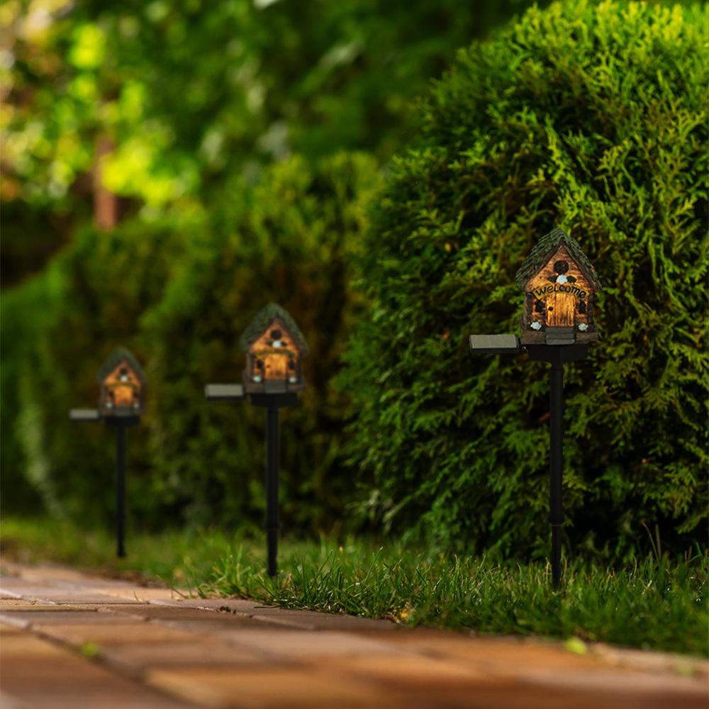 1PC/2PCS/4PCS Solar Resin House Light Arden Solar Lamp Outdoor Decor LED Light Waterproof Small House Floor Plug Lamp