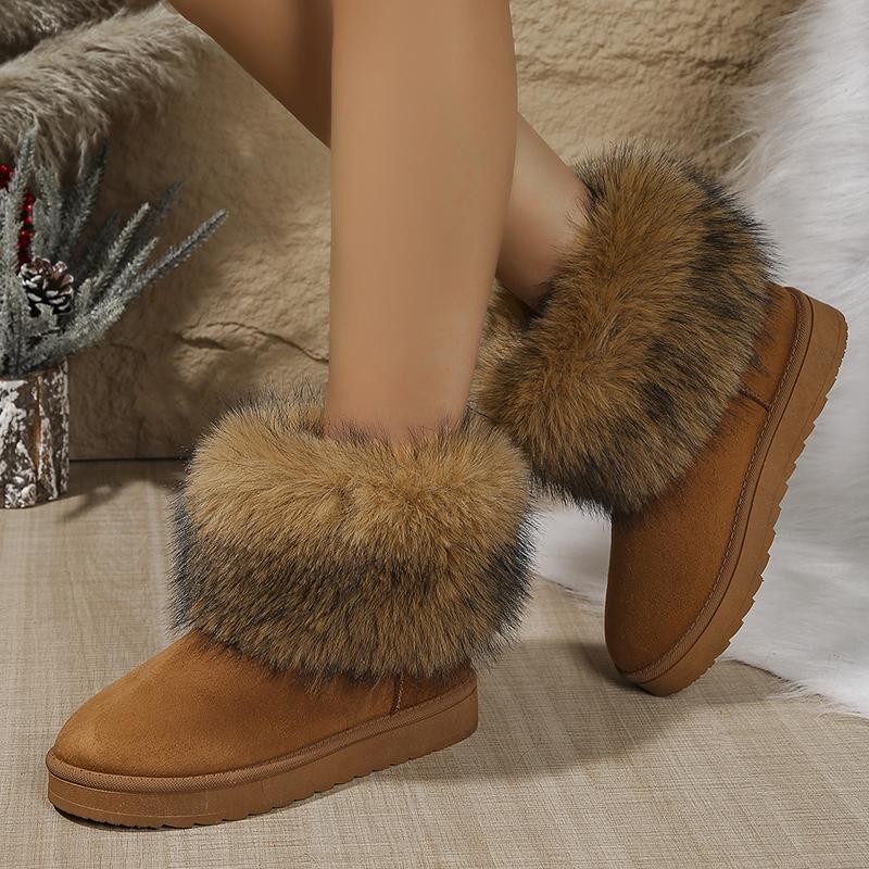 Fashion Faux Fur Platform Snow Boots Women 2025 Winter Non Slip Fluffy Ankle Boots Woman Comfort Thick Plush Warm Cotton Shoes Female