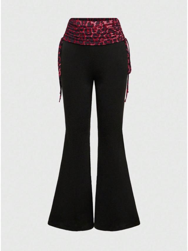 American Autumn Leopard Patchwork Y2K One-shoulder Strapless Backless Tank Top & Pants Set