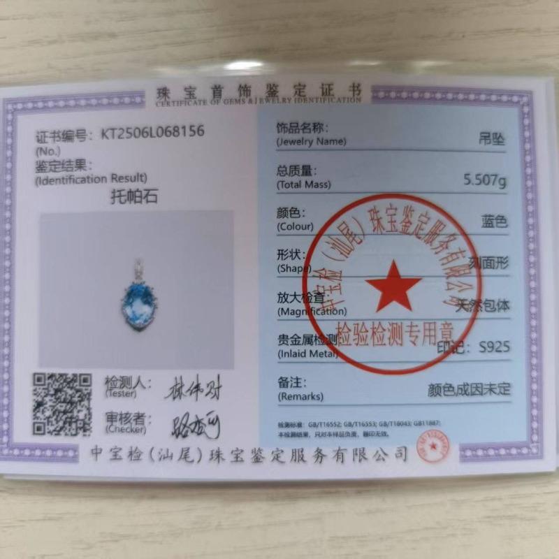 Sace Gems Natual Sky Blue Topaz Pendant 925 Sterling Silver Pendant Necklace for Women Everyday Party Fine Jewelry Gift