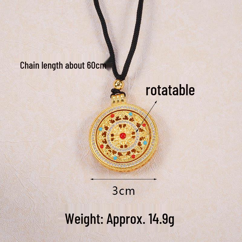 Ancient Gold Sand Eight-Treasure Compass Blessing Necklace - Chinese Retro Copper Alloy Jewelry