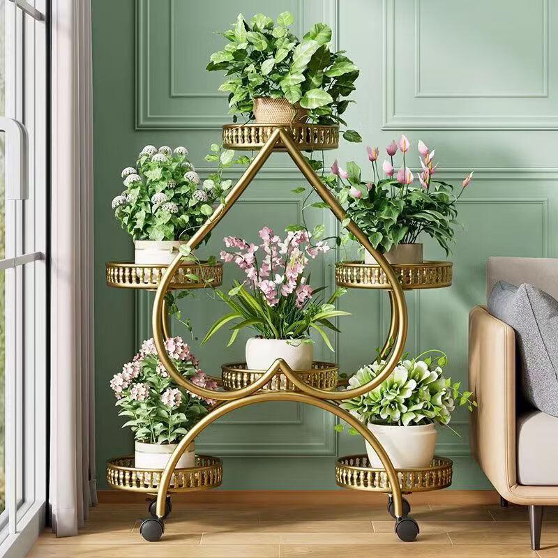 Movable Iron Multi-Tier Flower Pot Stand