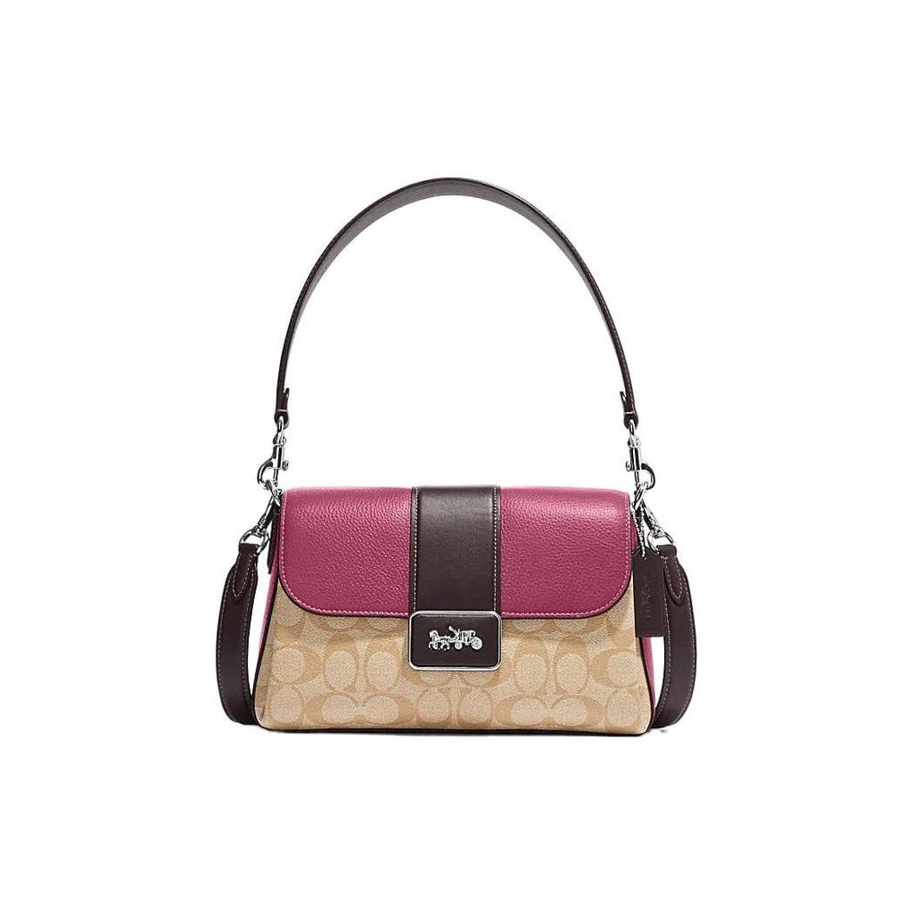 Coach Grace 26 Classic Monogram Horse And Carriage Logo Flap Top Handle Shoulder Bag Women Handbags Purple Khaki CJ633-SVVSB